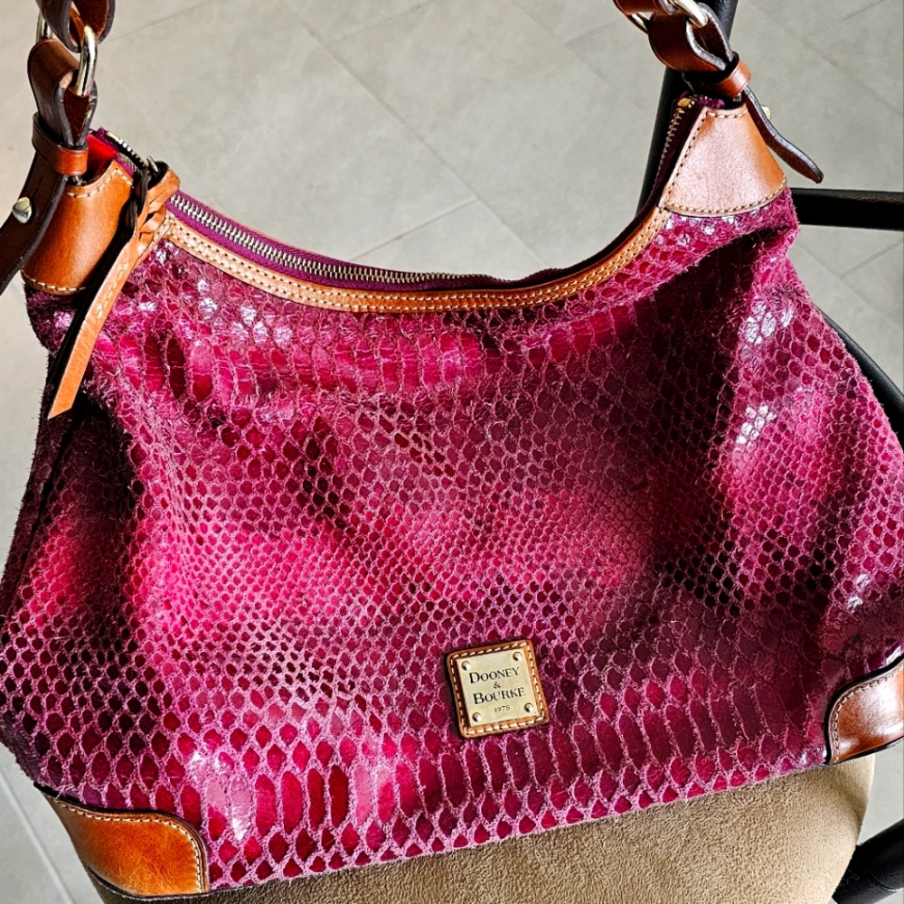Dooney & Burke Snake Skin Print Fuschia Maroon Handbag